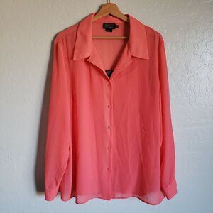Pendleton Sheer Button Up Shirt w Cami Tank Coral Size Women's 18 Long Sleeves